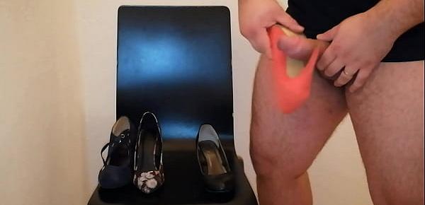  Masturbating over four high heel shoes